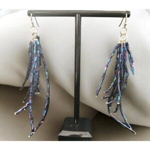 * Handmade Multi Strand Shiny Blue Beaded Dangle Earrings